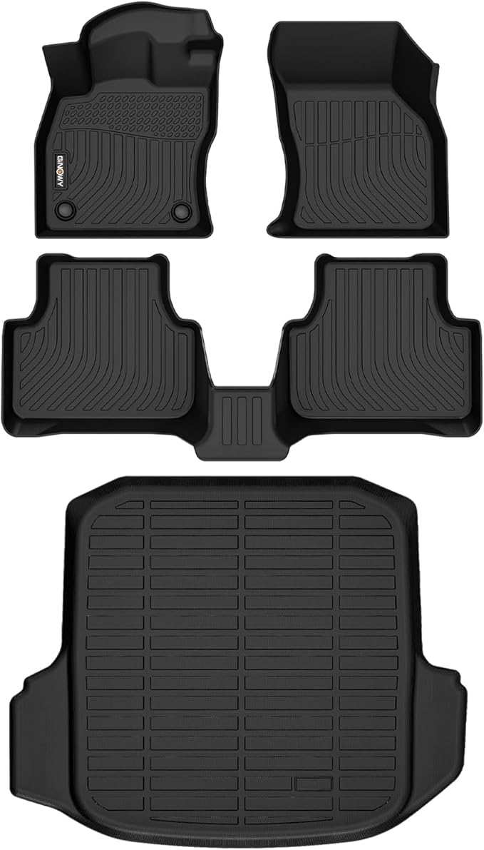 GINOWY-Floor Mats & Cargo Liner for Volkswagen VW Jetta 2019-2024 2025 | TPE All Weather Mats for VW Jetta Accessories Cargo Trunk Mat Trunk Liner