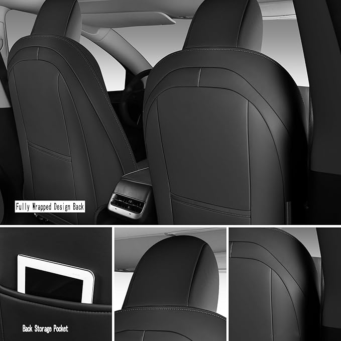 Tesla Model Y Seat Cover Full Set, Faux Leather Tesla Car Seat Cover, Perfect Suitable for Tesla Model Y 2020 2021 2022 2023 2024 2025 (Black)
