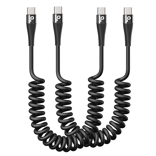 USB C to C Cable 100W 3FT for Car, Coiled USB C Cable Fast Charging for iPhone 16, Short USB Type C Cable for iPhone 15/Pro Max/Plus/Samsung Galaxy S23, Compatible All Type C Devices -Black