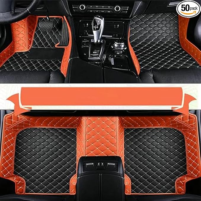 TAHALICustom Colors Car Floor Mats Black Pink for 99.9% Sedan SUV Sports， All-Weather Liners Car Floor mat，Luxury Leather Automotive Floor Mats (Black Orange Mats,3D Floor Mats)