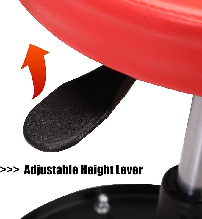 BIG RED ATRHL6201R Torin Heavy Duty Rolling Pneumatic Creeper Garage/Shop Seat: Padded Adjustable Mechanic Stool with Tool Tray Storage, Red Large,15.36" D x 15.36" W x 4.73" H