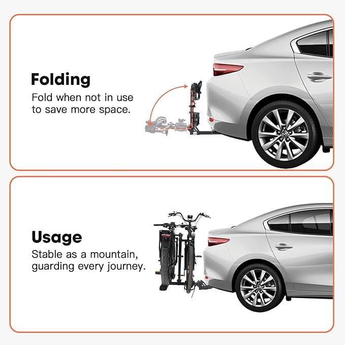 CyberRack E2 Ebike Rack, 200 lbs Capacity Foldable Bike Racks for Tow Hitch Heavy Electric Bike Carrier for 2 E-Bike, Up to 5-inch Fat Tire 2'' Receiver