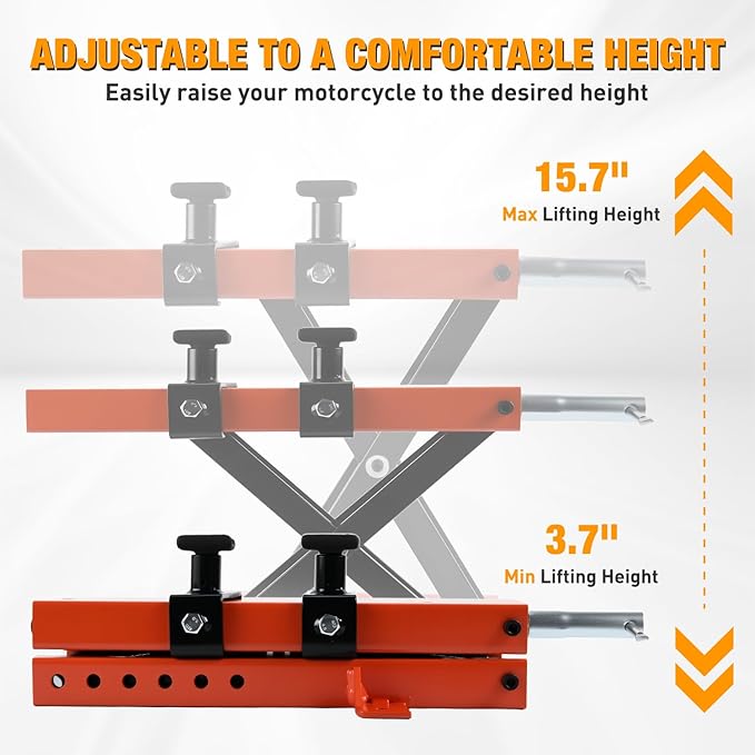 Nilight Motorcycle Lift 1100 LBS ATV Scissor Jacks with Saddle Safety Pin Crank Handle 3.7"-15.7" Hoist Stand Heavy Duty Steel Lifter Jack for Motorcycles Dirt Bike Garage Storage Repair Tool, Orange