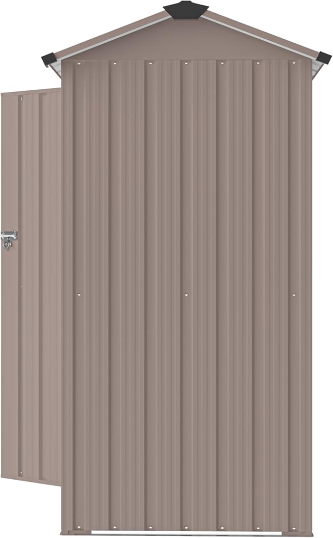 Outdoor Metal Storage Shed, Waterproof Garden Tool Shed with Lock, Galvanized Steel Utility Cabinet, Weather-Resistant Storage Locker for Backyard, Patio, Garage Tools Organization (Brown)