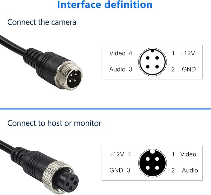 Car Video Extension Cable 4 Pin Aviation Waterproof Shockproof for CCTV Rearview Camera Truck Trailer Camper Bus Motorhome Vehicle Backup Monitor System 16.5Ft/5M