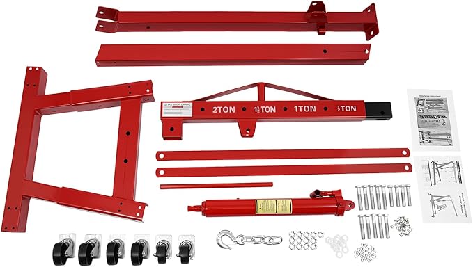 Folding Engine Hoist 1 Ton Engine Crane Lift with 6 Caster Wheels 2200LBS Steel Hydraulic Engine Crane 4 Adjustable Positions for Car Fixing Workshops Garages Warehouse(Sent in 2 Packages)