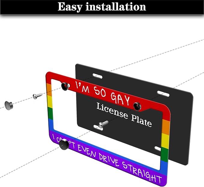 License Plate Frames Rainbow Automotive Exterior Accessories I'm So Gay I Can’t Even Drive Straight Aluminum Metal Car Accessory 2 Pack with Screw Covers Set
