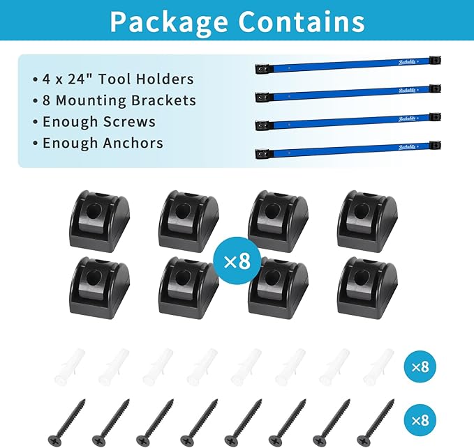 4 Pieces 24" Magnetic Tool Holder Strip, Blue Magnet Bar, Metal Tool Organizer Rack for Garage Organization, Easy To Install in Workshop, Mounting Screws Included