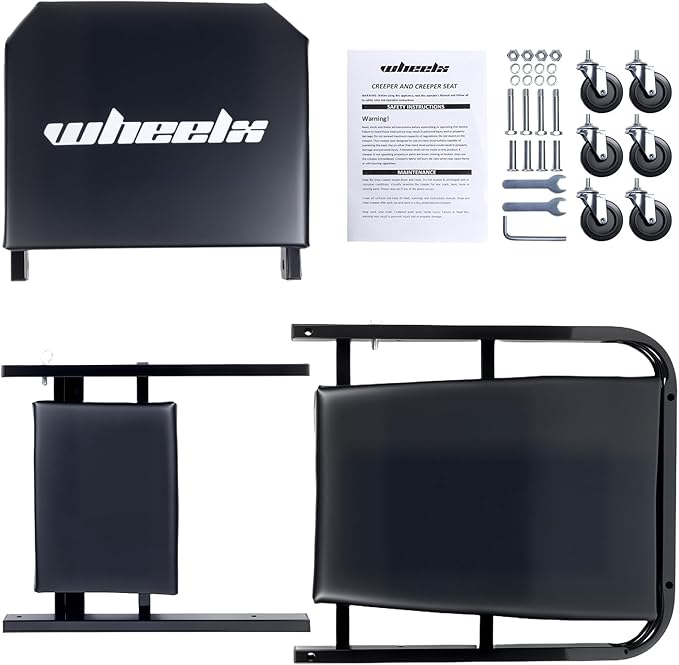 Mechanic Creeper 40inches 3-in-1 Z Seat 480lbs Capacity, Foldable Garage Chair Adjustable Rolling Black with 6pcs Wheels Roller, Lay Down Sit Lean Back, Under Car Shop Auto Repair, Man Gift