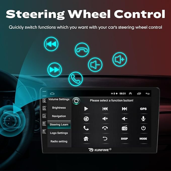 Kunfine Car Android Navigation Stereo GPS Radio Reverse Camera Display 9" IPS Touchscreen Headunit Tablet Pad Media Player for Peugeot 301 2013-2022, if Applicable Quad Core 2G+32G Matte Black