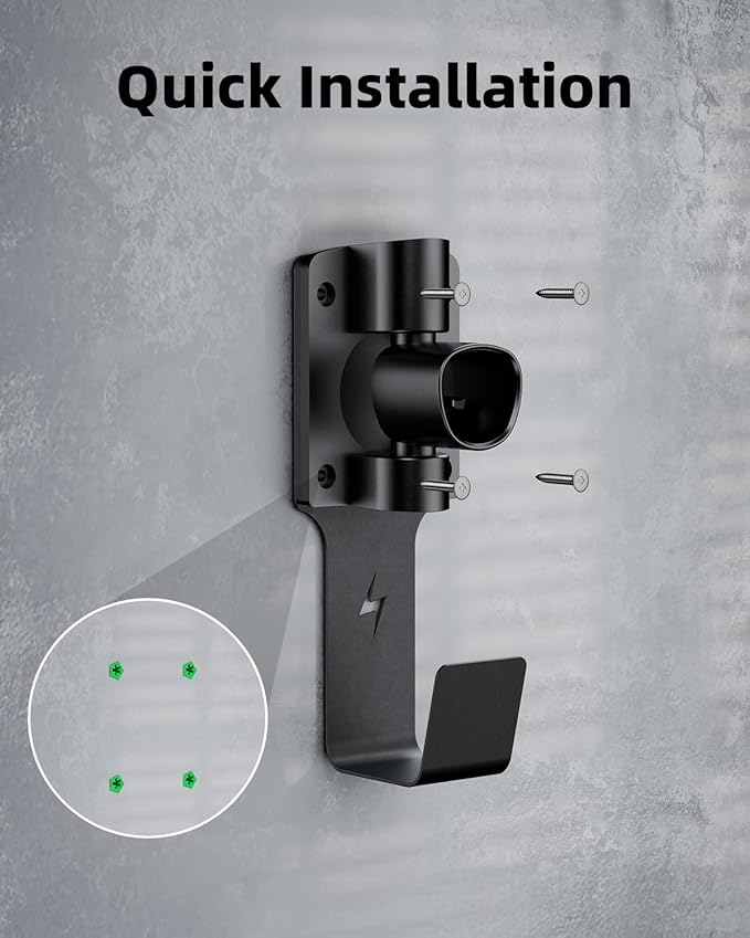 for Tesla Charger Holder, with 180° Rotation Nozzle Dock, Metal J-Hook for Tesla Model 3/Y/X/S Charger Cable Car Accessories Wall Connector Organizer Extra with Mobile Connector Holder