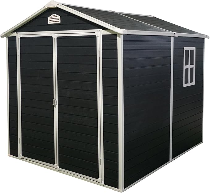 6x8 FT Outdoor Storage Resin Shed with Floor,Waterproof Plastic Garden Bike Shed with Lockable Door, Sloped Roof, Vents & Windows, Easy Assembly Tool Shed for Lawn, Backyard, Patio, Black