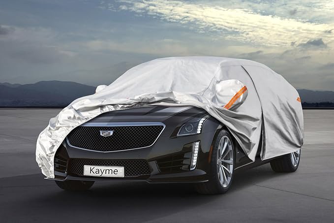 Kayme 6 Layers Car Cover Custom Fit for Cadillac CTS (2003-2014) Waterproof All Weather for Automobiles, Outdoor Full Cover Rain Sun UV Protection.Silver