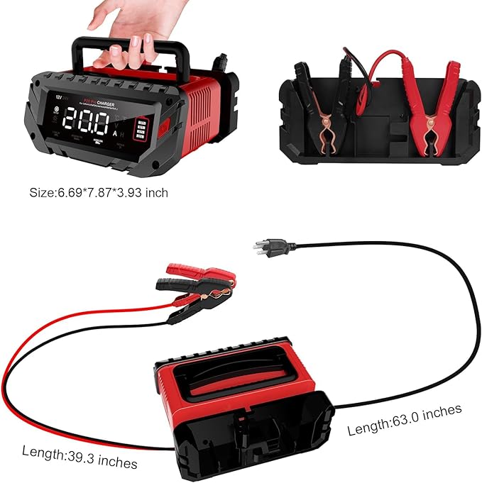 Battery Charger 0-20Amp,12V/24V Lithium,LiFePO4,Lead Acid,Fully-Automatic Smart Car Battery Charger,Trickle Charger, Maintainer/Pulse Repair for Boat, Motorcycle,Suv,Truck,Golf Cart, Lawn Mower