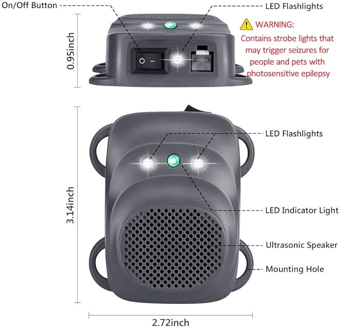 Rodent Repellent for Car Engine Under Hood Rodent Repeller with Strobe Lights Ultrasonic Mouse Repellent Mice Deterrent Squirrel Repeller RV Protection for 12V 24V Car Battery 1 Pack
