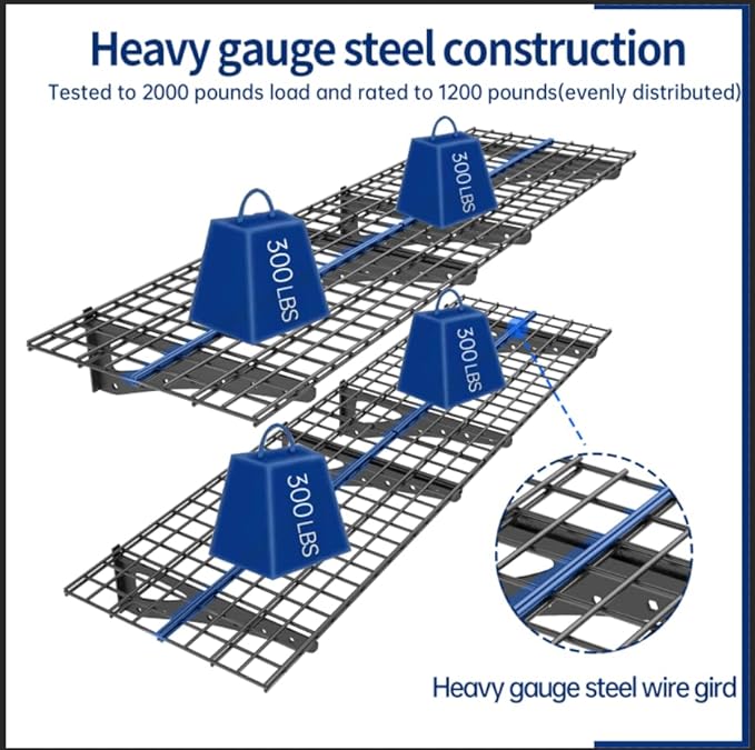 4-Pack Garage Wall Shelving, 2x4ft Walls Shelf Storage Rack, Sturdy Walls Shelves for 1200LBS, Black, Heavy Duty Shelving Wall Mounted for Garage, Kitchens, Storeroom, Basement, 47.2" x 23.6"