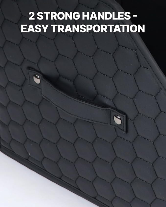 Cargo Organizer 17.7" - Compact Storage Totes With Lids For SUV, Sedan Or Truck - Durable Car Crate For Travel Essentials - Unique Gifts For Dad (Black 17.7)
