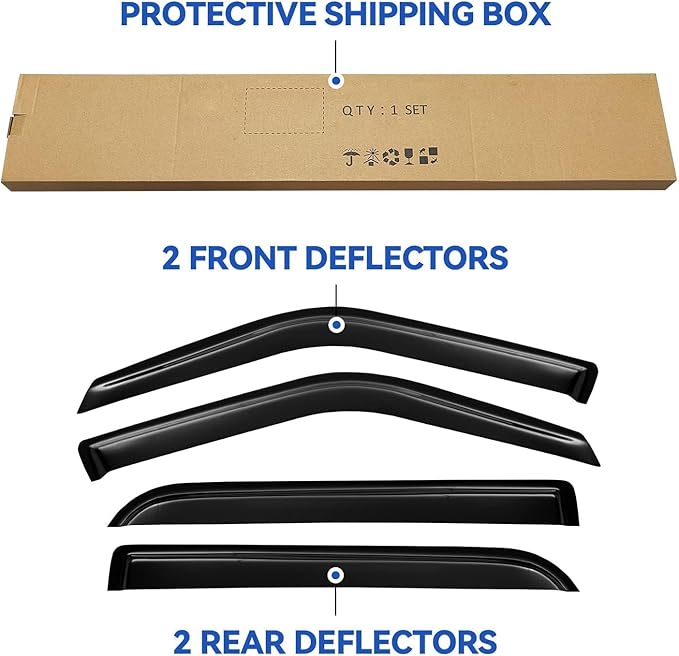 Window Visors Rain Guards for 1997-2017 Ford Expedition, Out-Channel Window Vent Wind Deflectors Visors Shades for 2007-2017 Expedition XL, 1998-2017 Lincoln Navigator
