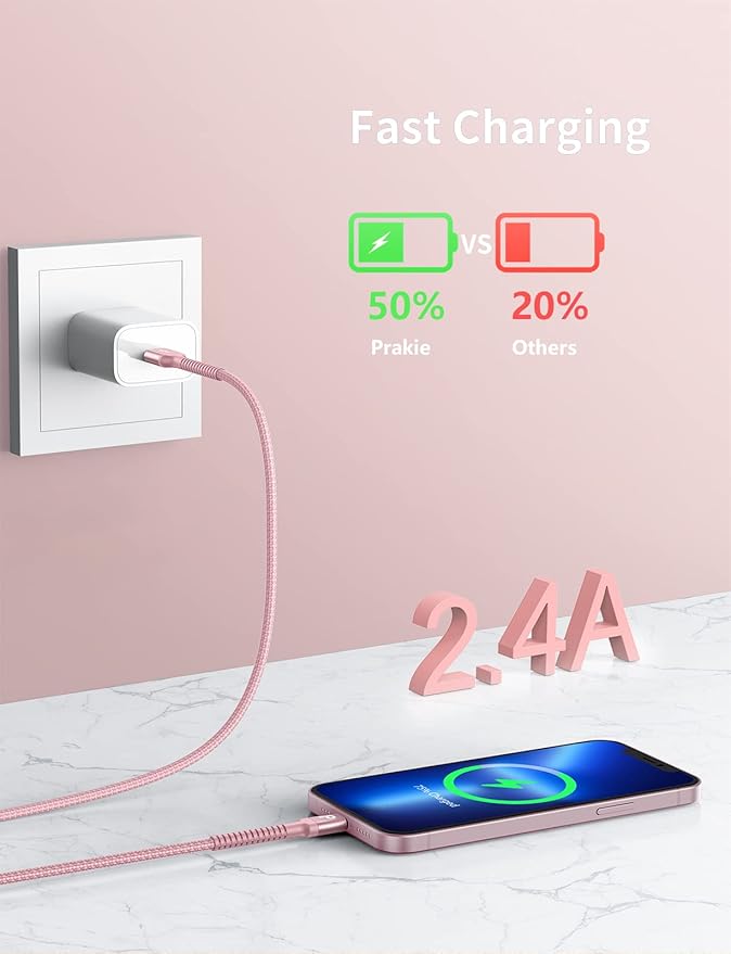 iPhone Charger 6FT 2Pack, Lightning Cable [Apple MFi Certified] iPhone Fast Charging Cord Compatible with iPhone 14/13/12/11 Pro Max/XS MAX/XR/8/7/Plus/6S/6/SE/5S/iPad (Pink)
