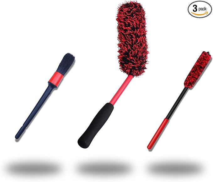 Angled Wheel Brush Kit 3 Pack- Angled Microfiber Wheel Brush, Wheel Barrel Brush, Detailing Brush Scratch Free Calipers Woolies Spoke Brush Cleans Brake Dust from Barrels& Hard to Reach Areas