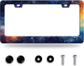 Watercolor Galaxy License Plate Frame Colorful Starry Sky License Plate Stainless Steel Funny License Plate Holder Men Women Galaxy Car Accessory Decoration 12.3" x 6.3"