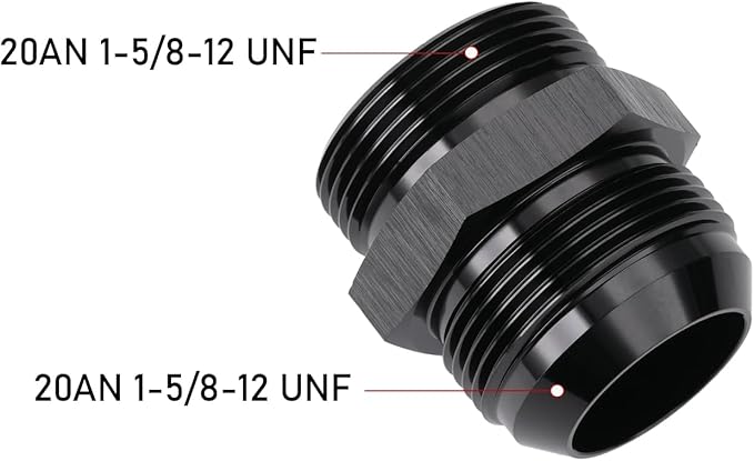 20AN Male Flare to 20AN ORB O-ring Boss Fuel Pump Rail Adapter Fitting Aluminum Black, Pack of 2