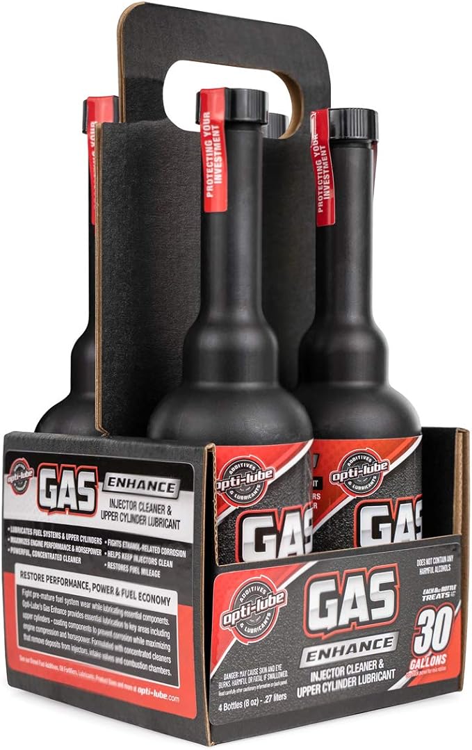 Opti-Lube Gas Enhance Fuel ADDITIVE: 8OZ 4 Pack Long Neck Bottles