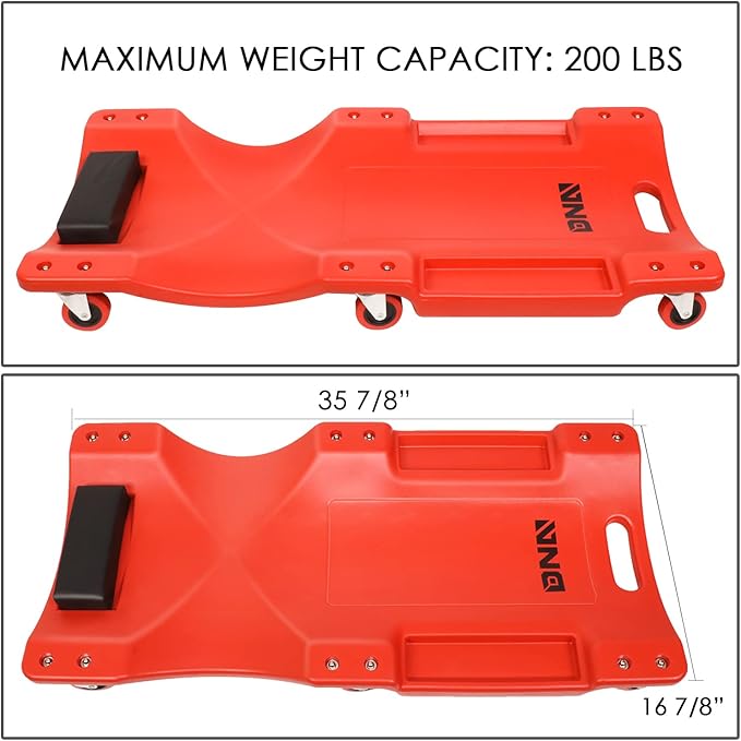 DNA MOTORING TOOLS-00201 36" L X 17" W x 4.25" H Vehicle Repair Low Profile Automotive Creeper w/Padded Headrest, Red