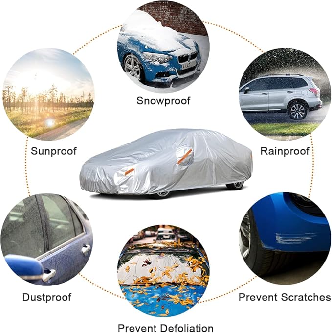 Kayme Car Covers for Automobiles Waterproof All Weather Sun Uv Rain Protection with Zipper Mirror Pocket Fit Sedan Toyota Prius, Mercedes Benz CLK, Cadillac ATS, Nissan Sentra .(178 to 185 Inch) 3L