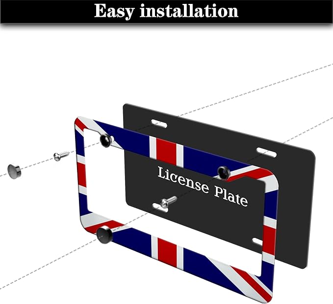 License Plate Frames Multicolor Automotive Exterior Accessories British Flag England Flags Universal Aluminum Car Accessory 2 Pack with Screw Covers Set