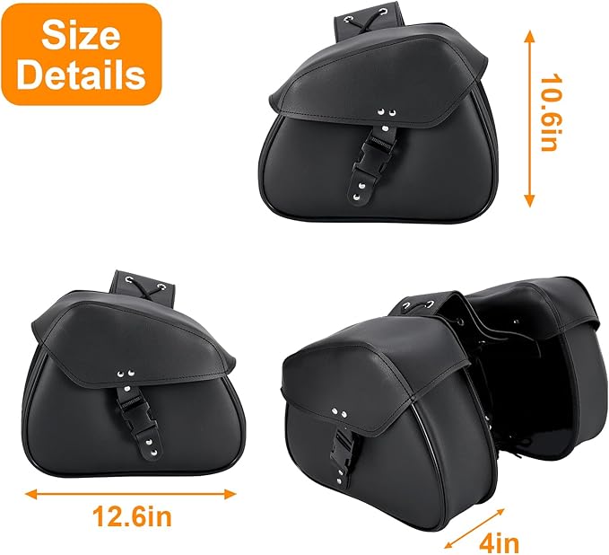 Motorcycle Saddle Bags Synthetic Leather Luggage Bag Waterproof Throw Over Saddlebags For Motorcycle Softails Sportsters Choppers Dyna V-star Shadow (Single Buckle, Black, 12.6 X 8 X 10)