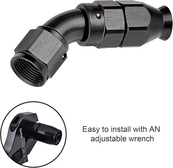 EVIL ENERGY 4AN 45 Degree PTFE One Piece Full Flow End Hose Fitting Aluminum Black