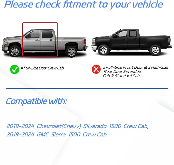in Channel Window Rain Guards for 2019-2025 Chevy Silverado/GMC Sierra 1500 Crew Cab, Durable Window Vent Visors Shades Wind Deflectors, Exterior Car Accessories, 2020 2021 2022 2023 2024, 4PCS