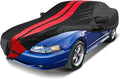 iCarCover Custom Car Cover Compatible with Mustang GT 1979-2004, Waterproof All Weather Rain Snow UV Sun Protector Full Exterior Indoor Outdoor Car Covers, Stripe (Black/Red)