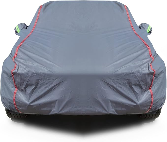 AUQDD 6-Layers PEVA New Material Sedan SUV Full Padded Car Cover Waterproof All Weather Weatherproof UV Sun Protection Snow Dust Storm Resistant Outdoor Exterior Custom Form-Fit Straps 178"-189" Grey