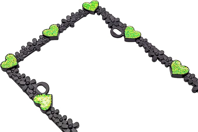 Creathome 3D Shining Daisy Heart License Plate Frame from Pure Zinc Alloy Metal Perfect Plate Holder, Matt Black with Green Glitter, Luminously Heart