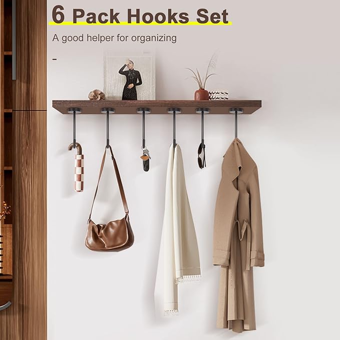 NearMoon Coat Hooks, Wall Hooks for Hanging Hat Hurse Robe, 304 Stainless Steel Heavy Duty Towel Hangers for Bathroom Livingroom Kitchen-Ceiling Hook, 6 Pack (4 Inch, Matte Black)