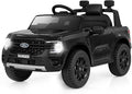 HONEY JOY Ride On Car, 12V Licensed Ford Ranger Electric Vehicle for Kids, Spring Suspension, Music & 3 Speeds, Horn, LED Lights, Battery Powered Ride On Toy with Remote Control(Black)
