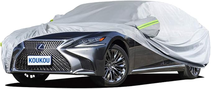 KouKou 6 Layers Car Cover Waterproof All Weather for Automobiles, Full Exterior Covers Universal Fit Sedan Lexus ES350 LS400, Lincoln MKZ MKS, Tesla Model S, BMW 750i, etc.(Length 208 inches)