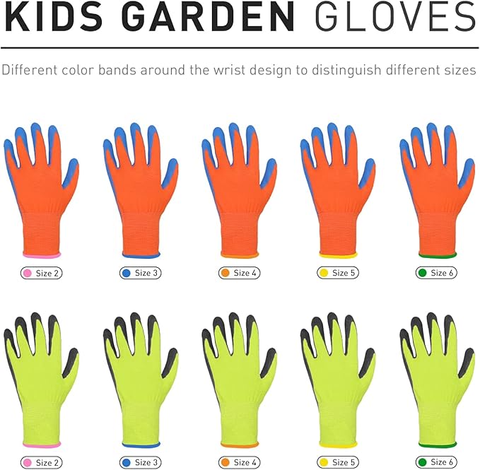 HANDLANDY 3 Pairs Kids Gardening Gloves Latex Free, Nitrile Coated Children Toddler Garden Yard Work Gloves for Little Girls Boys (Size L, Black-Green)