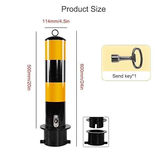 Parking Post, Removable Bollard, Yellow Safety Steel Bollard Post, with Reflective Strips and Hanging Ring, Basement Parking Lock Pillar Stations Column Lock Roadblocks Boll