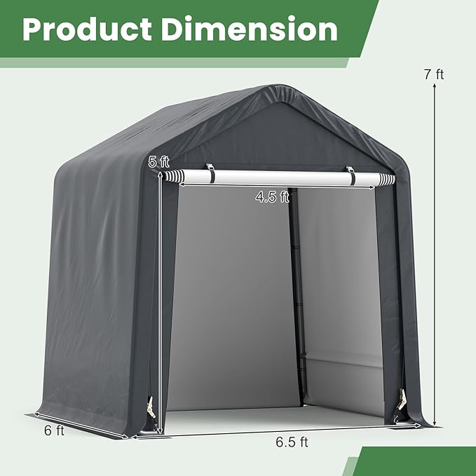 Tangkula 6x6.5Ft Portable Shed, Outdoor Storage Shelter with Waterproof Cover & Roll-up Zipper Door, Ratchet Strap, Heavy Duty Portable Storage Tents for Outside, Bikes, Garden Tools, Motorcycles