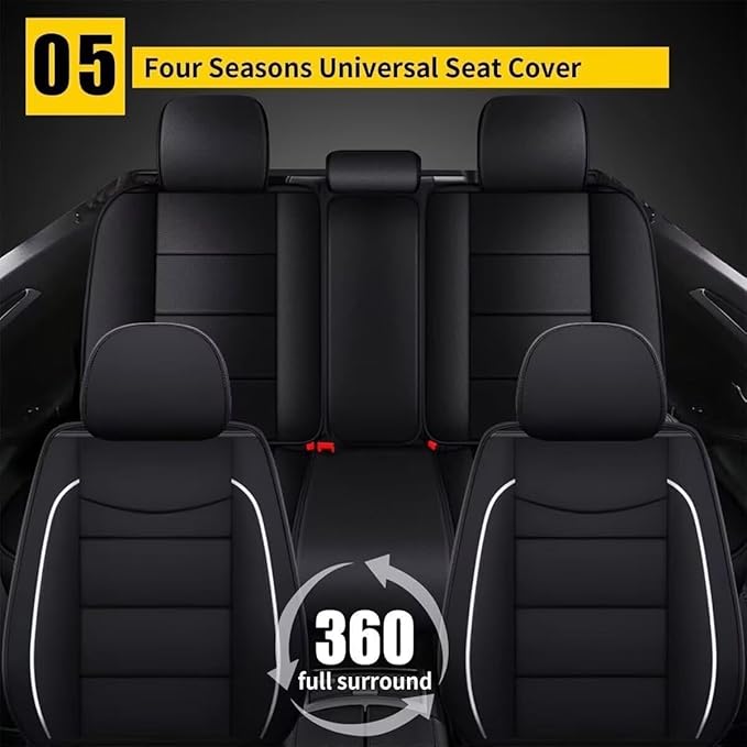 YORKNEIC Leather Car Seat Covers Fit for Hyundai Kona 2018-2025: 5 Seats Full Set Seat Covers - Waterproof Auto Seat Protector Compatible Airbag (Black)