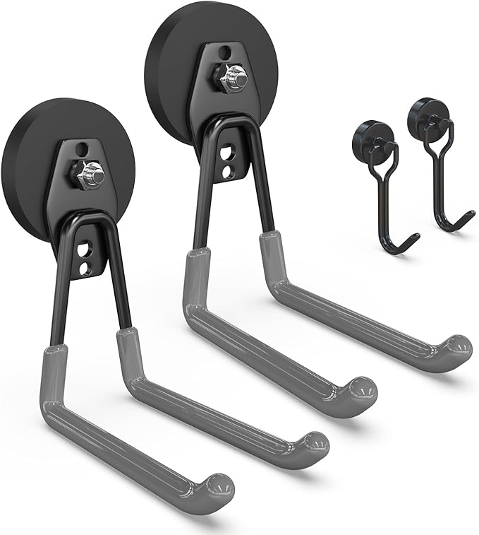 3-H Heavy Duty Magnet Garage Hooks 2 Pack, Extra Large Strong Magnetic Hooks for Hanging Cordless Power Drill, Utility Magnetic Tool Holder for Metal Cabinet, Steel Pegboard, Toolbox, Garage(Grey)