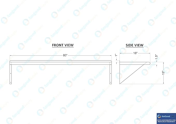 AmGood 60" Long X 18" Deep Stainless Steel Wall Shelf | NSF | Appliance & Equipment Metal Shelving | Kitchen, Restaurant, Garage, Laundry, Utility Room