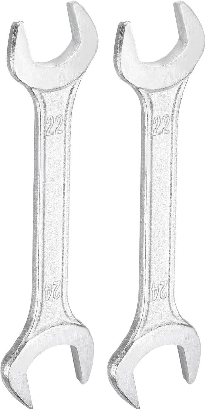 HARFINGTON 2pcs Double Open End Wrench 22mm x 24mm Metric 15 Degree Offset Angle Small Flat Head Wrench Galvanizing Open Ended Spanner for Automotive Repair Furniture Assembly