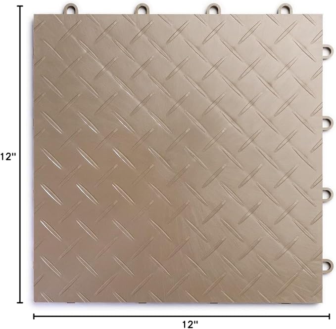 Big Floors RaceDeck Diamond Plate Design, Durable Interlocking Modular Garage Flooring Tile (Beige, 12 Pack of 12 x 12" Tiles)