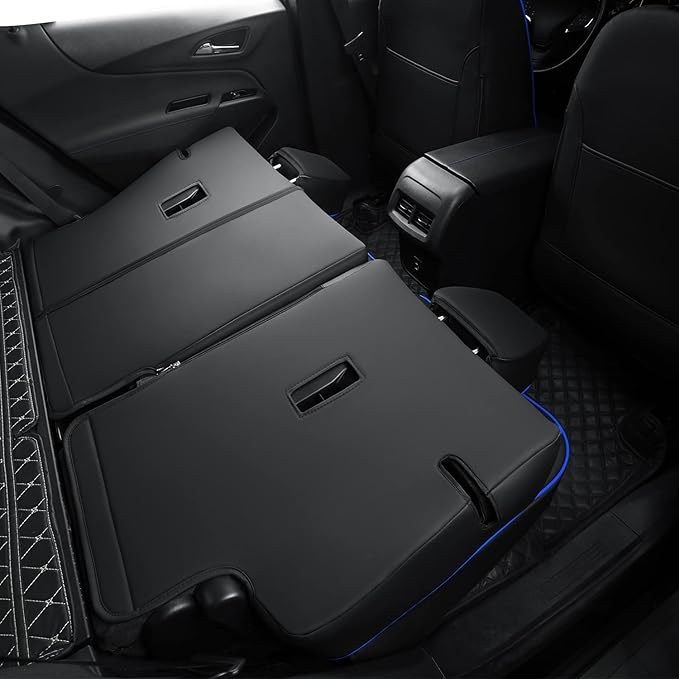 RISINGSTAR Terrain Seat Covers, fit for 2018-2024 GMC Terrain SUV with Rear Split Seats, Water Proof Faux Leather(Full Set, Black&Blue)