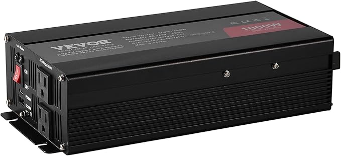 VEVOR 1000W Pure Sine Wave Inverter, DC 12V to AC 120V Power Inverter with 2 AC Outlets 1 USB Port 1 Type-C Port, Remote Control for Small Home Devices Like Smartphone Laptop, CE FCC Certified