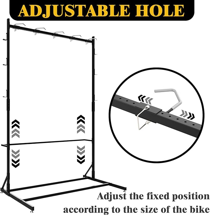 Freestanding Bike Storage Rack for 5 Bikes, 52" Wide Steel Vertical Bike Rack with 5 Bike Hooks & 6 Hooks for Helmet Storage, Bike Racks for Home and Garage, Indoor Floor Bike Stand